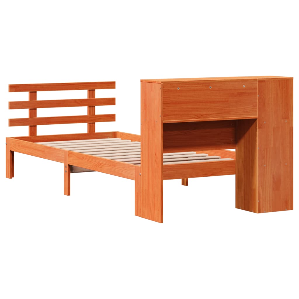 Lit bibliothèque sans matelas cire marron 100x200 cm pin massif - XIOS