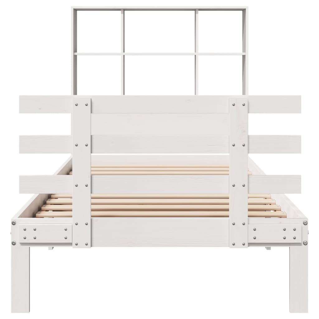 Lit bibliothèque sans matelas blanc 90x190cm bois de pin massif - XIOS