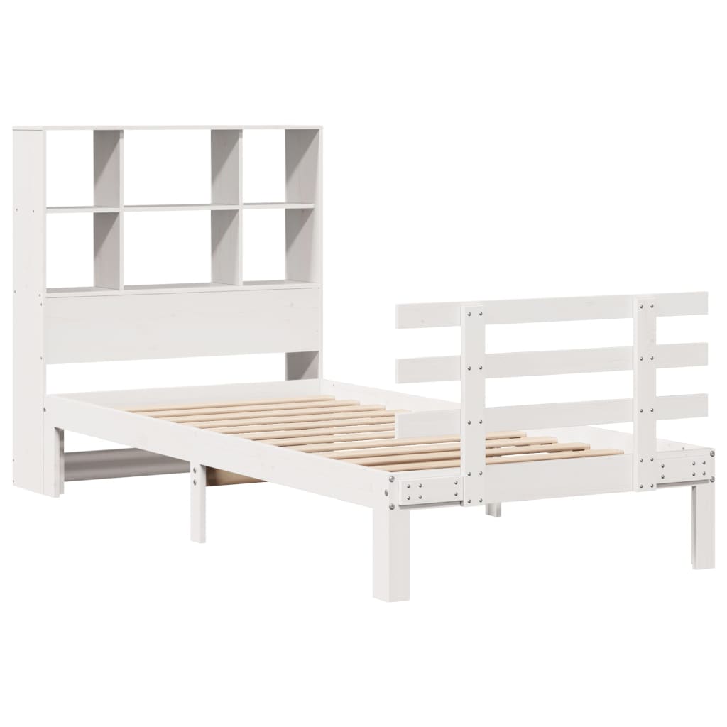 Lit bibliothèque sans matelas blanc 90x200cm bois de pin massif - XIOS