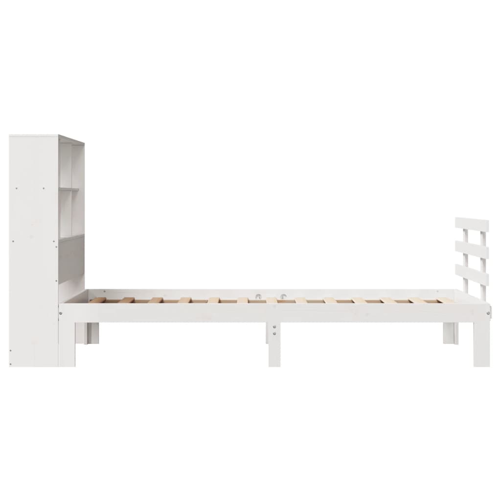 Lit bibliothèque sans matelas blanc 90x200cm bois de pin massif - XIOS