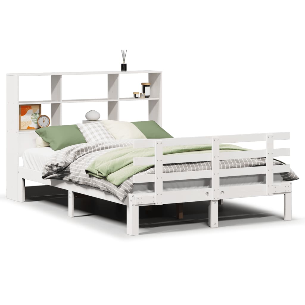 Lit bibliothèque sans matelas blanc 140x200 cm bois pin massif - XIOS