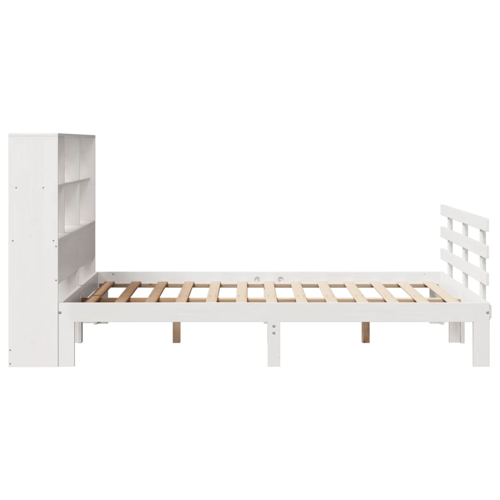 Lit bibliothèque sans matelas blanc 140x200 cm bois pin massif - XIOS