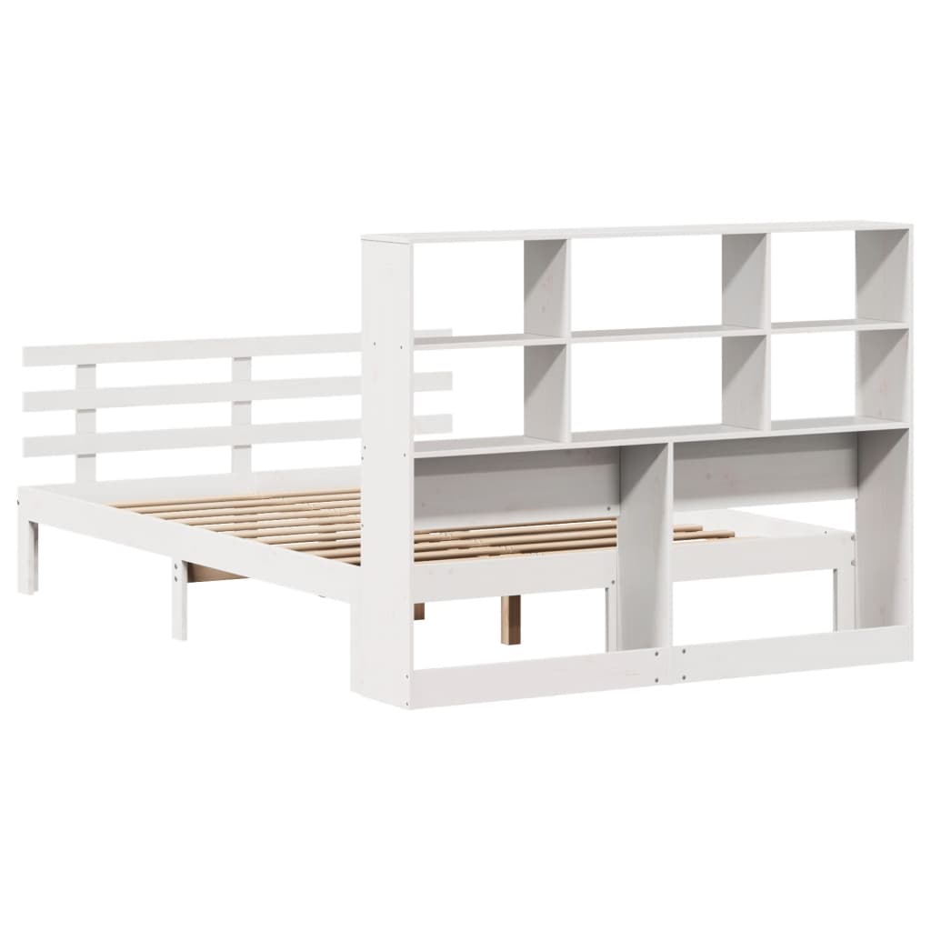 Lit bibliothèque sans matelas blanc 140x200 cm bois pin massif - XIOS