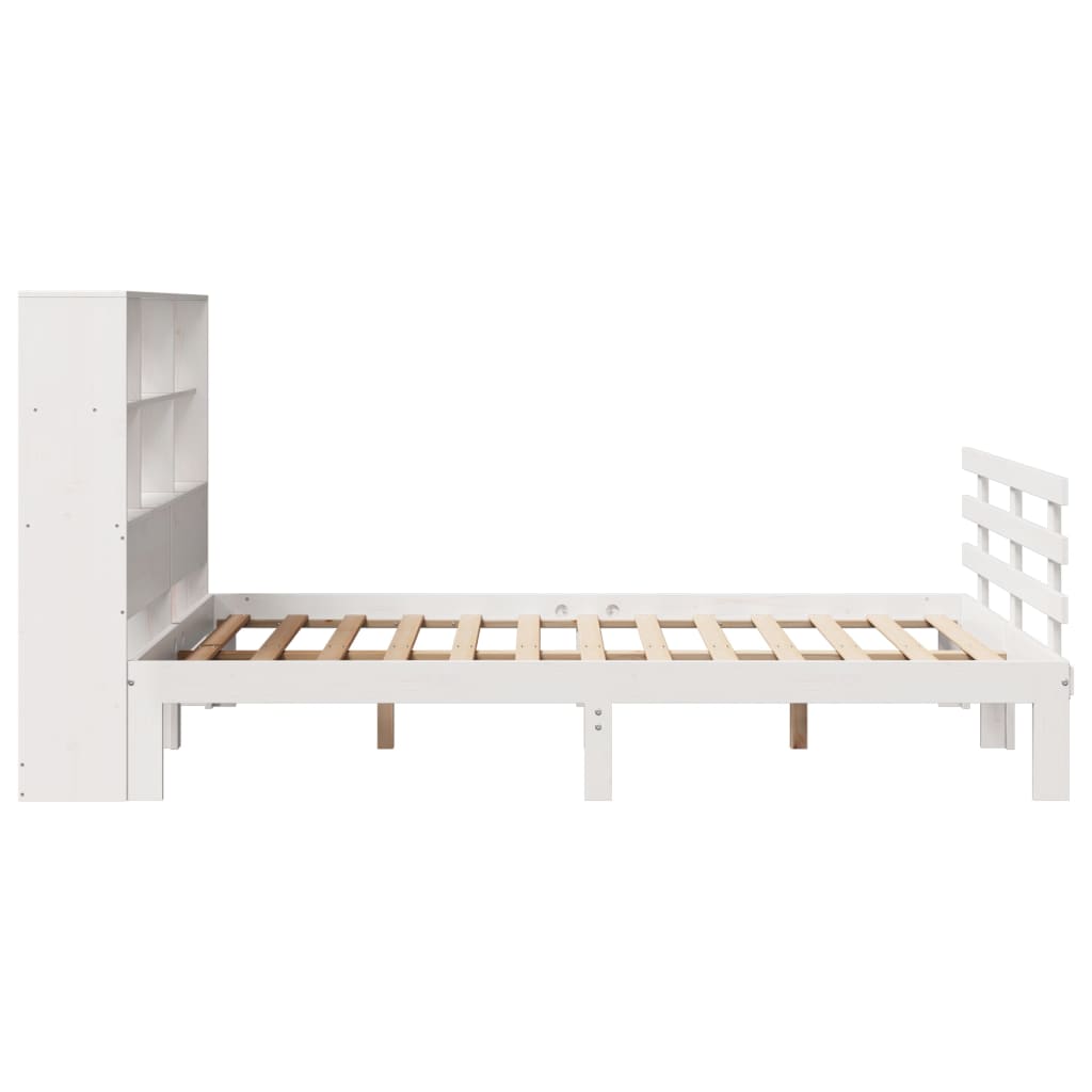 Lit bibliothèque sans matelas blanc 160x200 cm bois pin massif - XIOS