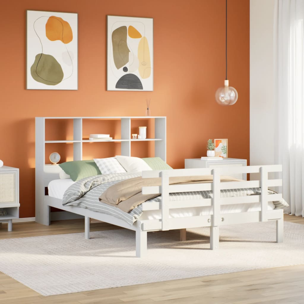 Lit bibliothèque sans matelas blanc 160x200 cm bois pin massif - XIOS