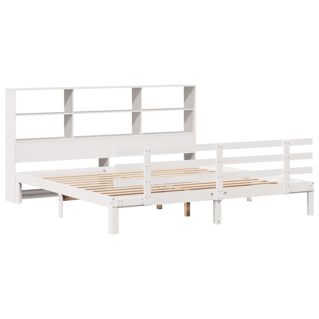 Lit bibliothèque sans matelas blanc 180x200 cm bois pin massif - XIOS