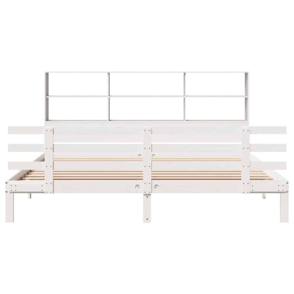 Lit bibliothèque sans matelas blanc 180x200 cm bois pin massif - XIOS