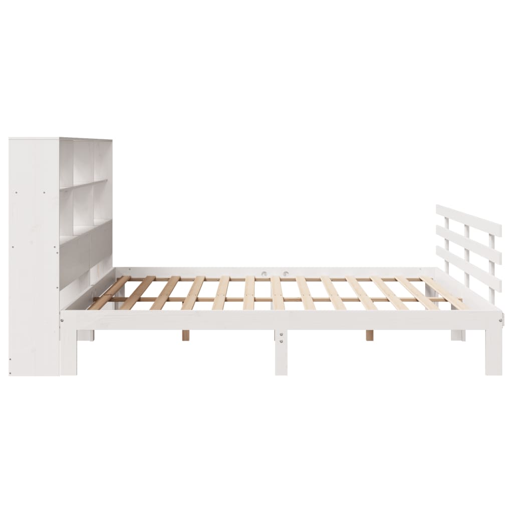 Lit bibliothèque sans matelas blanc 180x200 cm bois pin massif - XIOS