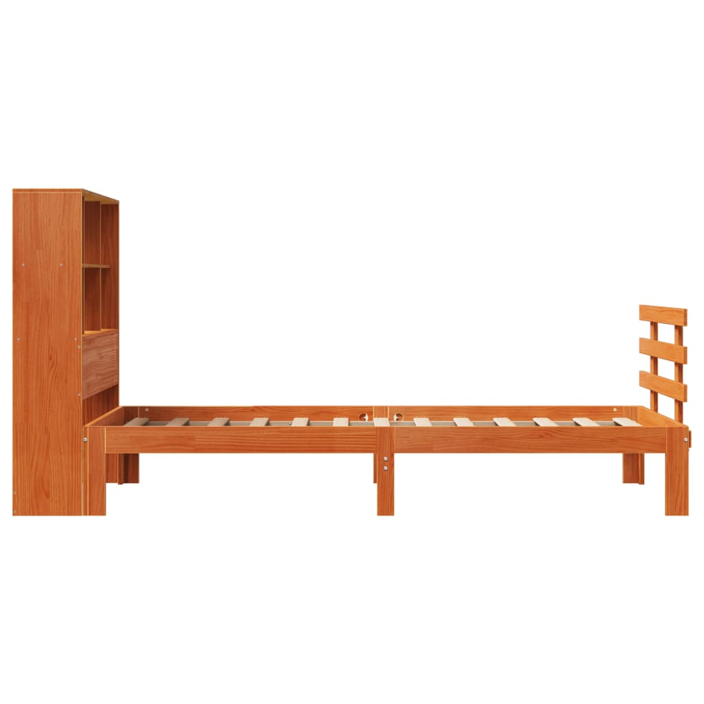 Lit bibliothèque sans matelas cire marron 75x190 cm pin massif - XIOS