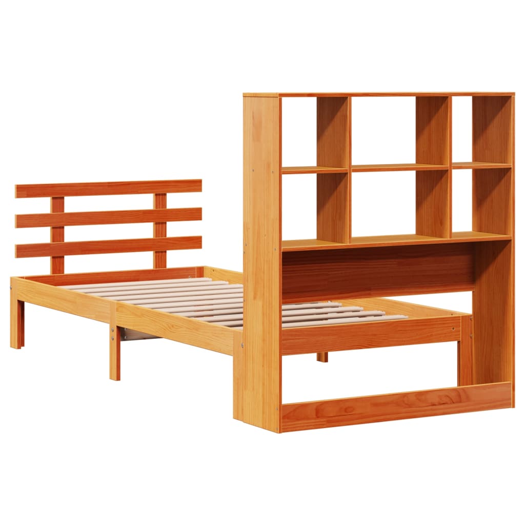 Lit bibliothèque sans matelas cire marron 75x190 cm pin massif - XIOS