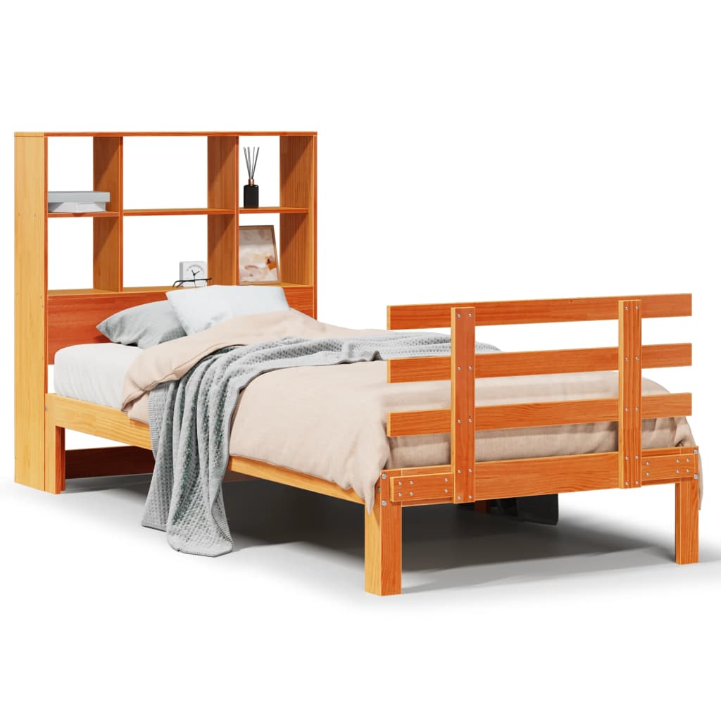 Lit bibliothèque sans matelas cire marron 100x200 cm pin massif - XIOS