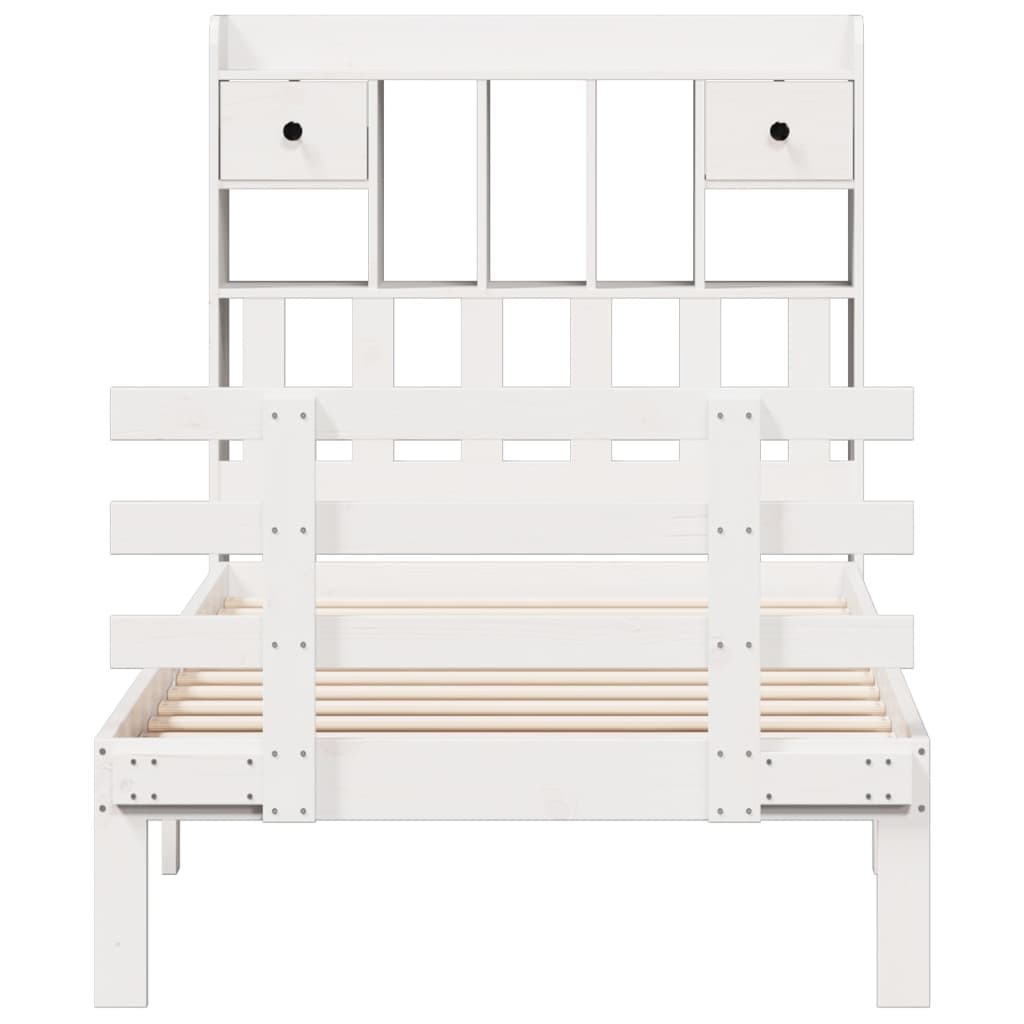 Lit bibliothèque sans matelas blanc 75x190cm bois de pin massif - XIOS