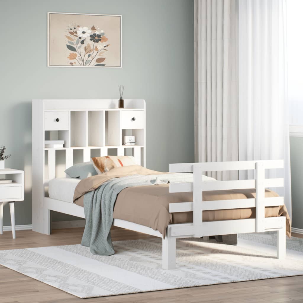 Lit bibliothèque sans matelas blanc 75x190cm bois de pin massif - XIOS