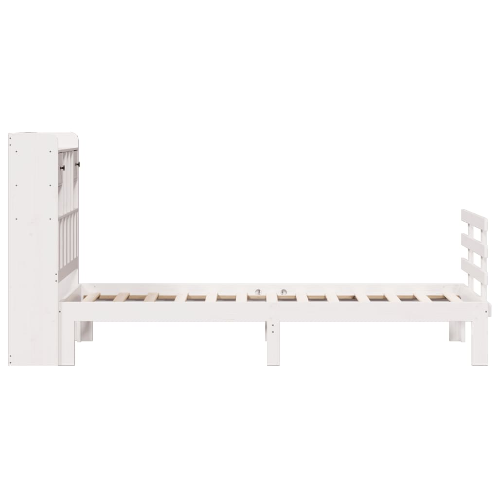 Lit bibliothèque sans matelas blanc 90x190cm bois de pin massif - XIOS