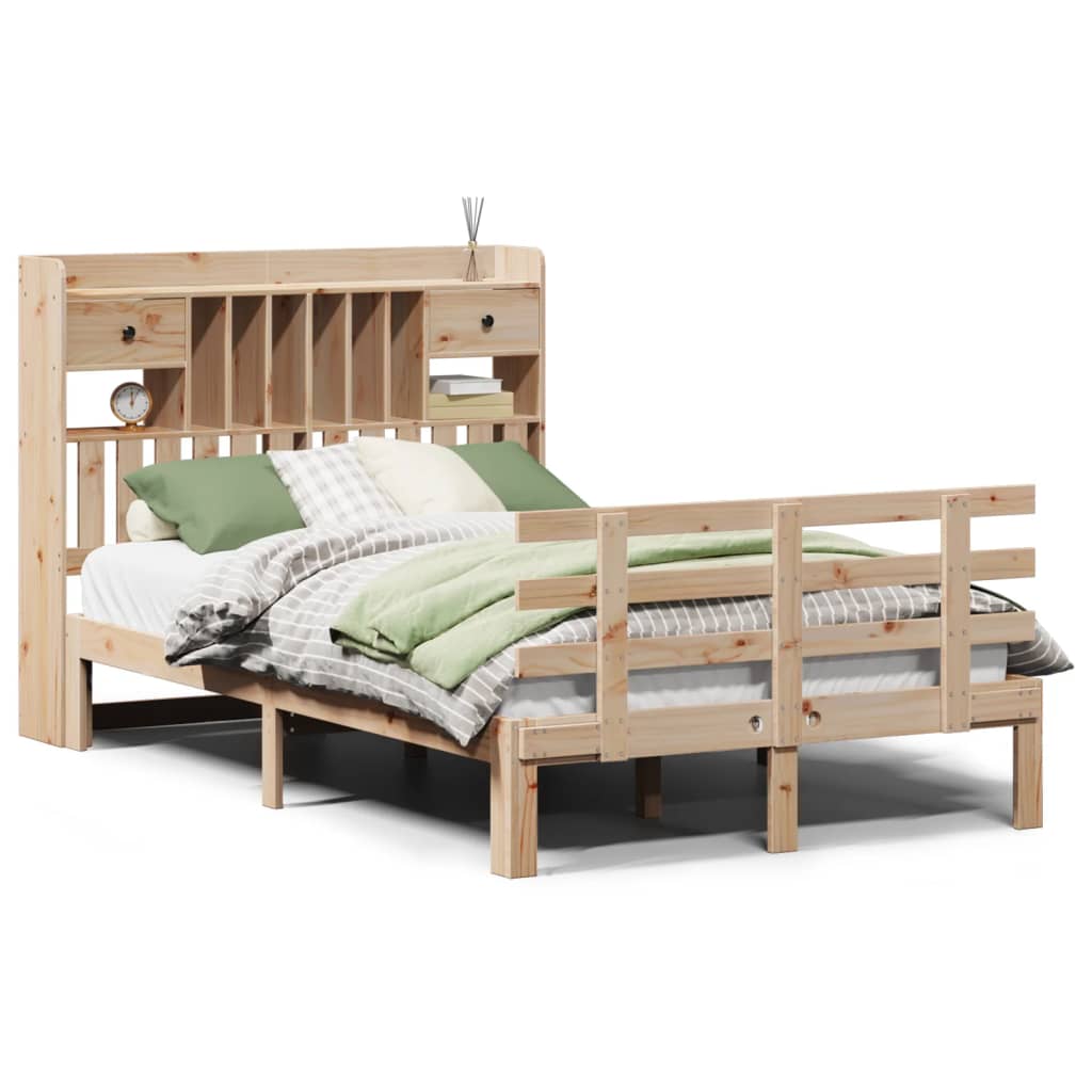Lit bibliothèque sans matelas 135x190 cm bois de pin massif - XIOS