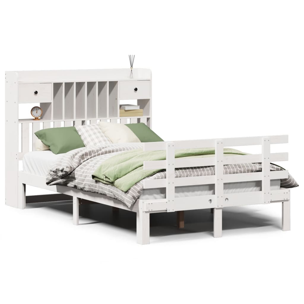 Lit bibliothèque sans matelas blanc 135x190 cm bois pin massif - XIOS