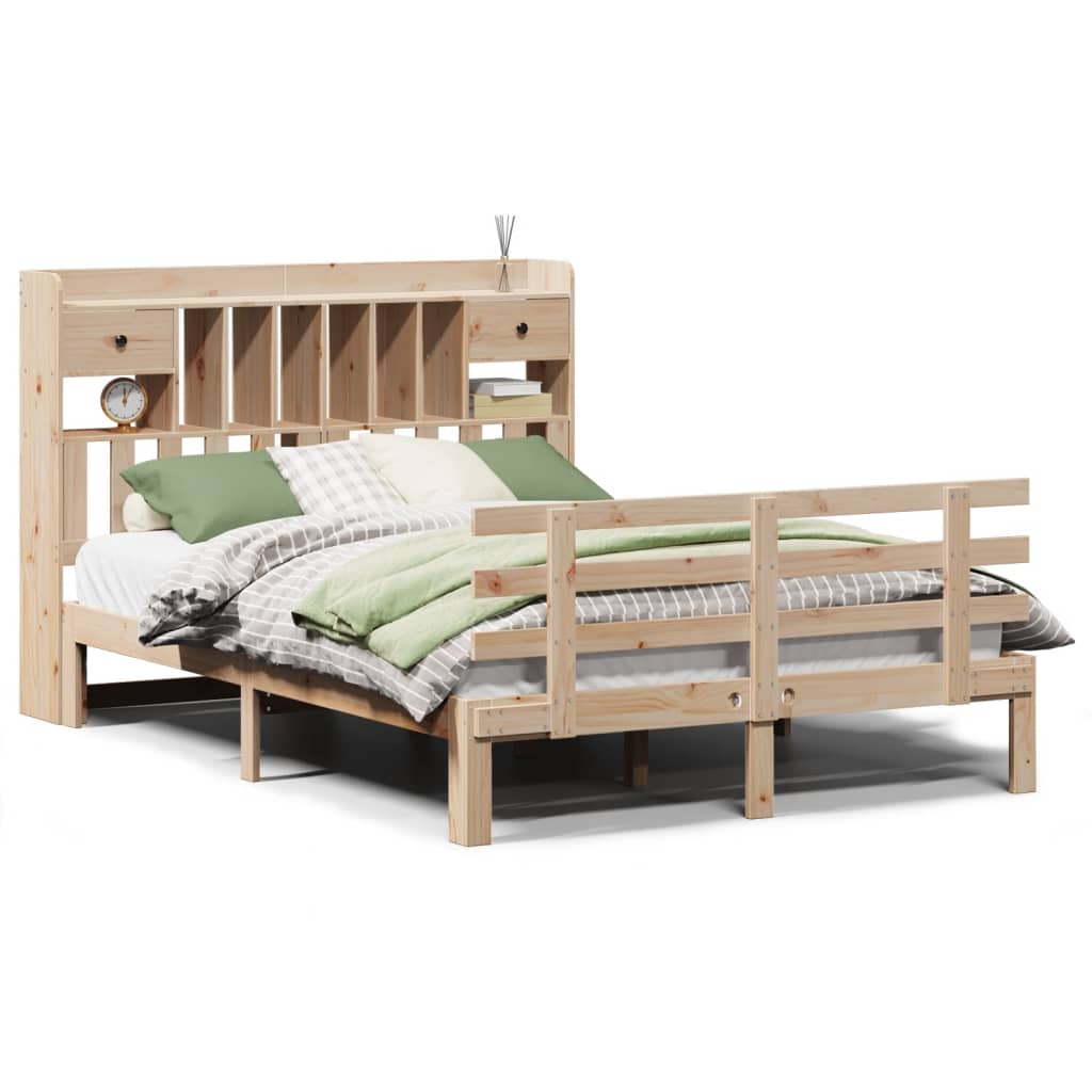 Lit bibliothèque sans matelas 140x190 cm bois de pin massif - XIOS