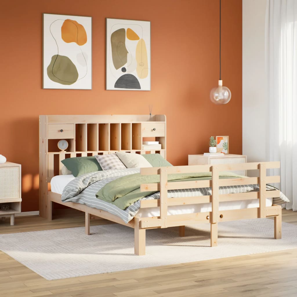 Lit bibliothèque sans matelas 140x190 cm bois de pin massif - XIOS