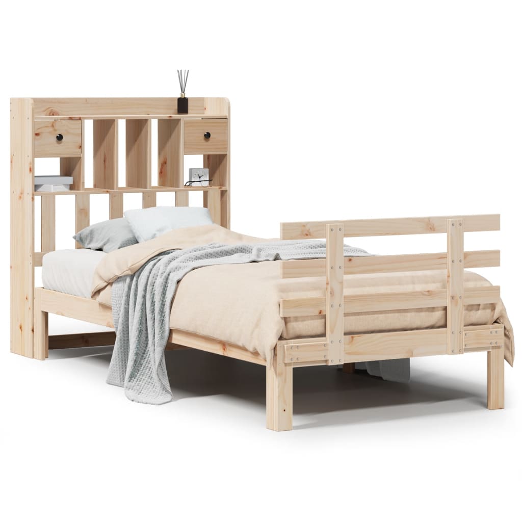 Lit bibliothèque sans matelas 90x200 cm bois de pin massif - XIOS