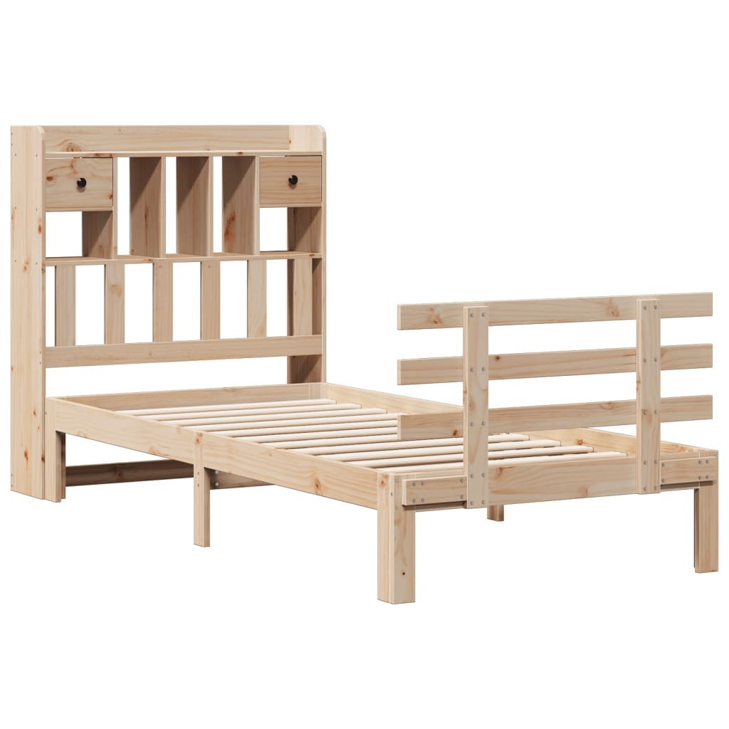 Lit bibliothèque sans matelas 90x200 cm bois de pin massif - XIOS