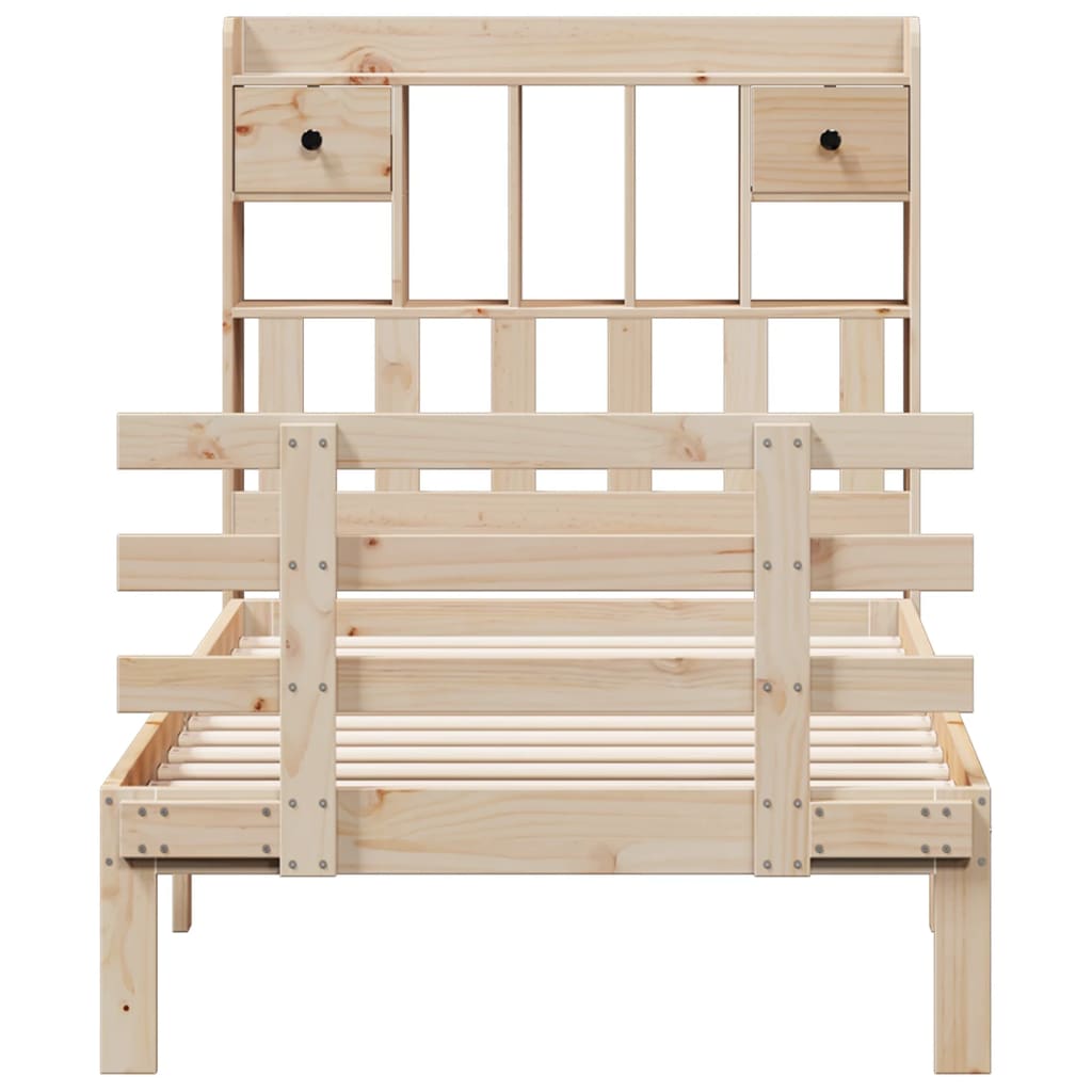 Lit bibliothèque sans matelas 90x200 cm bois de pin massif - XIOS