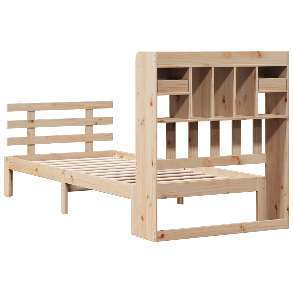 Lit bibliothèque sans matelas 90x200 cm bois de pin massif - XIOS