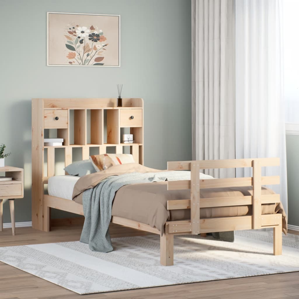 Lit bibliothèque sans matelas 90x200 cm bois de pin massif - XIOS