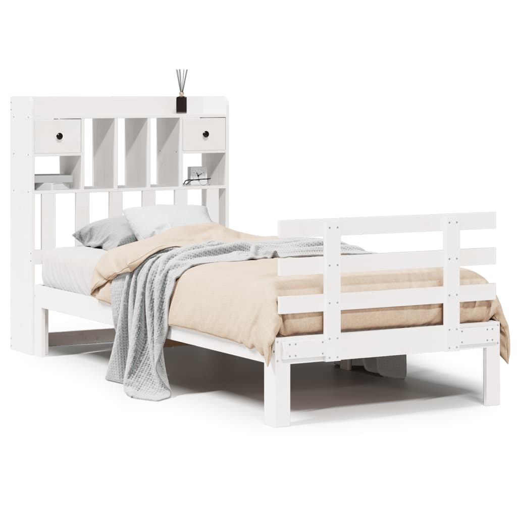 Lit bibliothèque sans matelas blanc 90x200cm bois de pin massif - XIOS