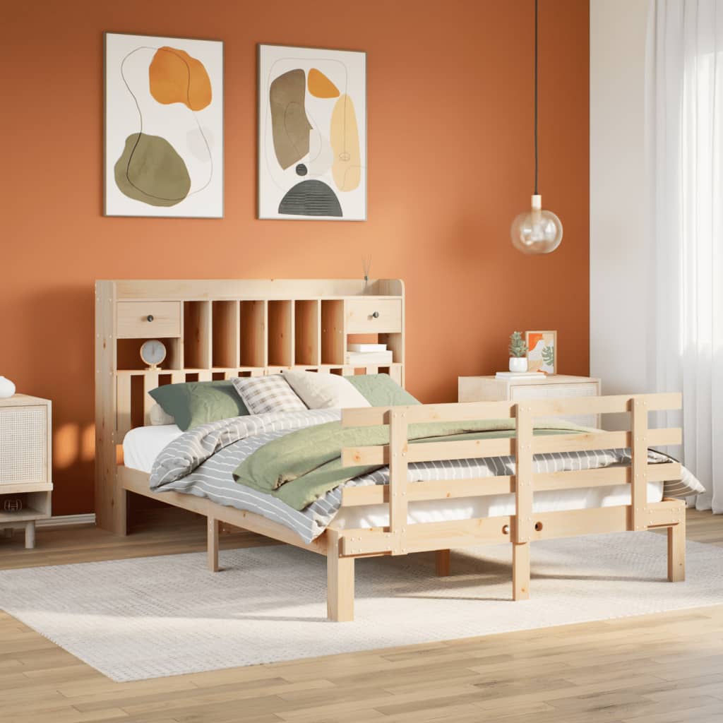 Lit bibliothèque sans matelas 140x200 cm bois massif de pin - XIOS