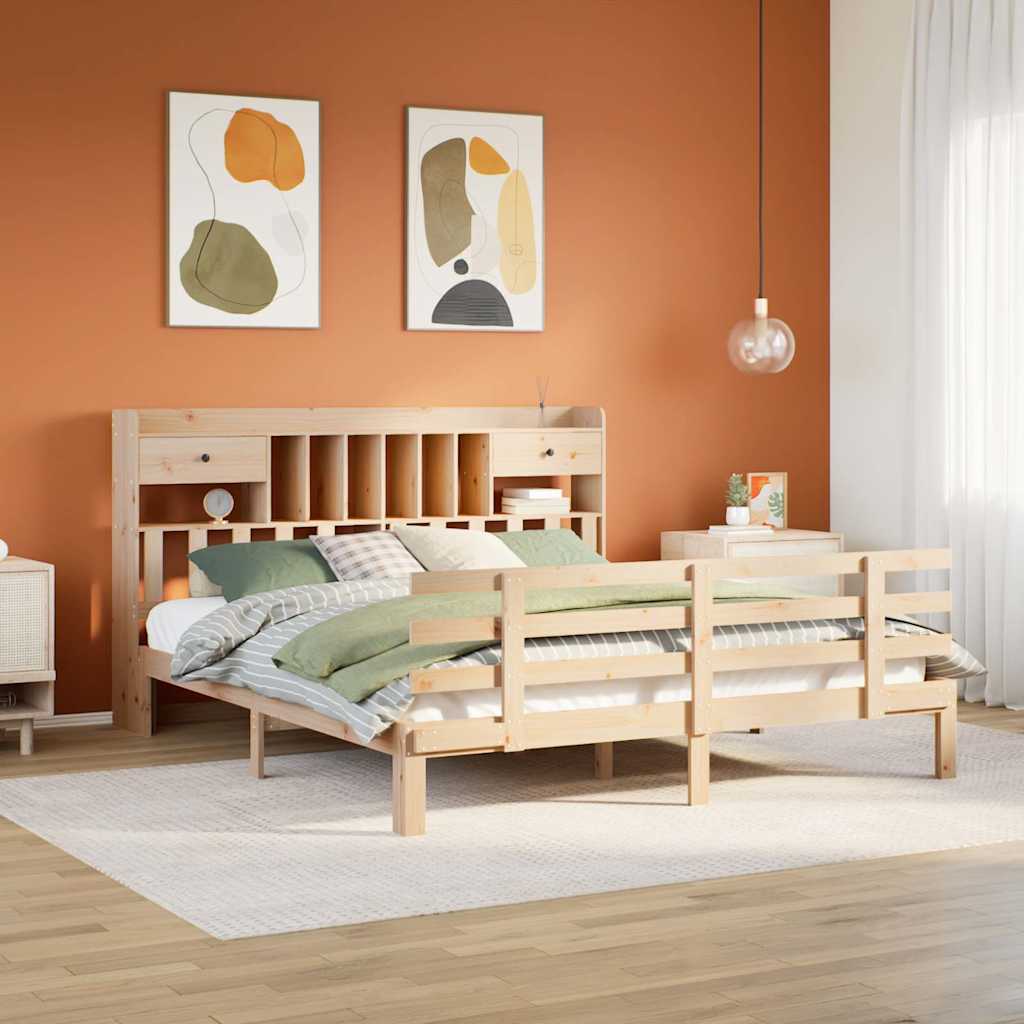 Lit bibliothèque sans matelas 180x200 cm bois massif de pin - XIOS