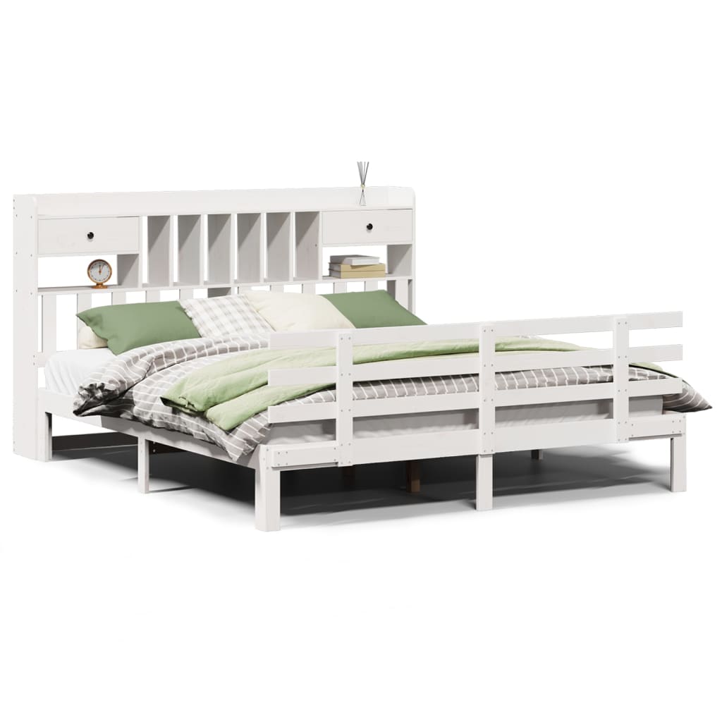 Lit bibliothèque sans matelas blanc 180x200 cm bois pin massif - XIOS