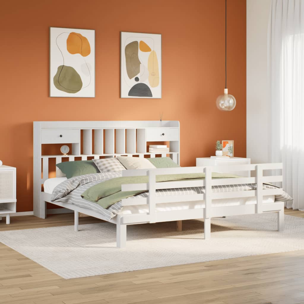 Lit bibliothèque sans matelas blanc 180x200 cm bois pin massif - XIOS