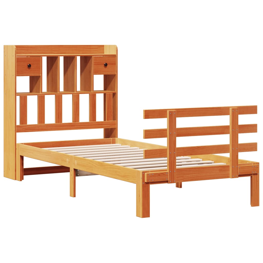 Lit bibliothèque sans matelas cire marron 75x190 cm pin massif - XIOS