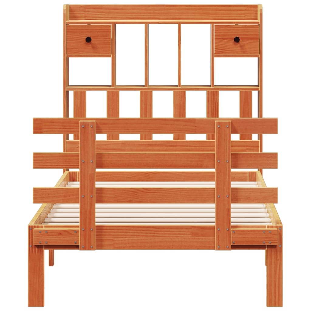 Lit bibliothèque sans matelas cire marron 75x190 cm pin massif - XIOS