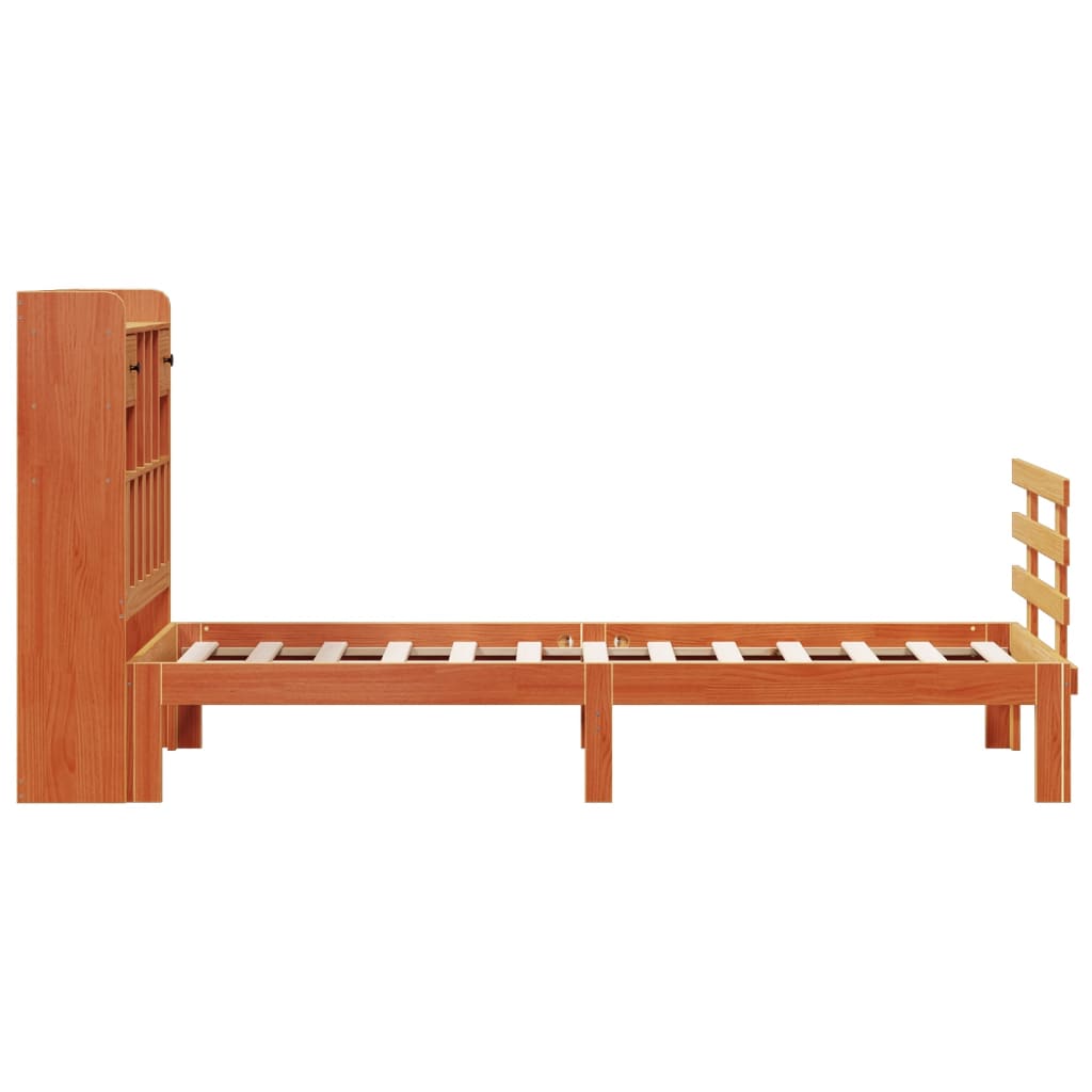 Lit bibliothèque sans matelas cire marron 75x190 cm pin massif - XIOS