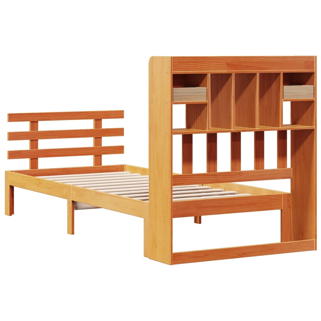 Lit bibliothèque sans matelas cire marron 75x190 cm pin massif - XIOS