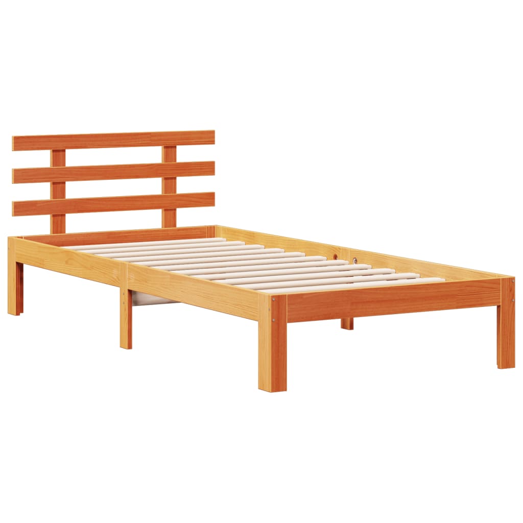 Lit bibliothèque sans matelas cire marron 75x190 cm pin massif - XIOS