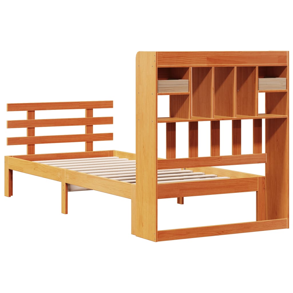 Lit bibliothèque sans matelas cire marron 100x200 cm pin massif - XIOS