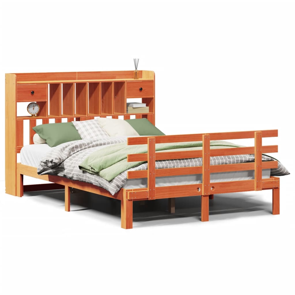 Lit bibliothèque sans matelas cire marron 140x200 cm pin massif - XIOS