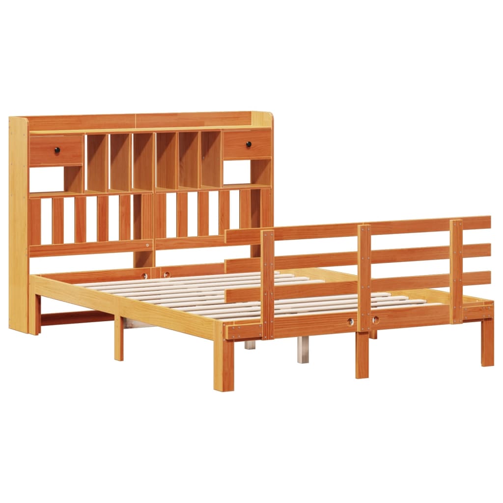 Lit bibliothèque sans matelas cire marron 140x200 cm pin massif - XIOS