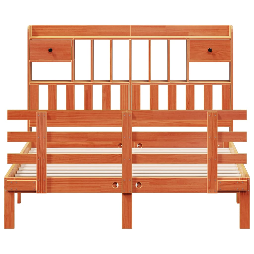 Lit bibliothèque sans matelas cire marron 140x200 cm pin massif - XIOS