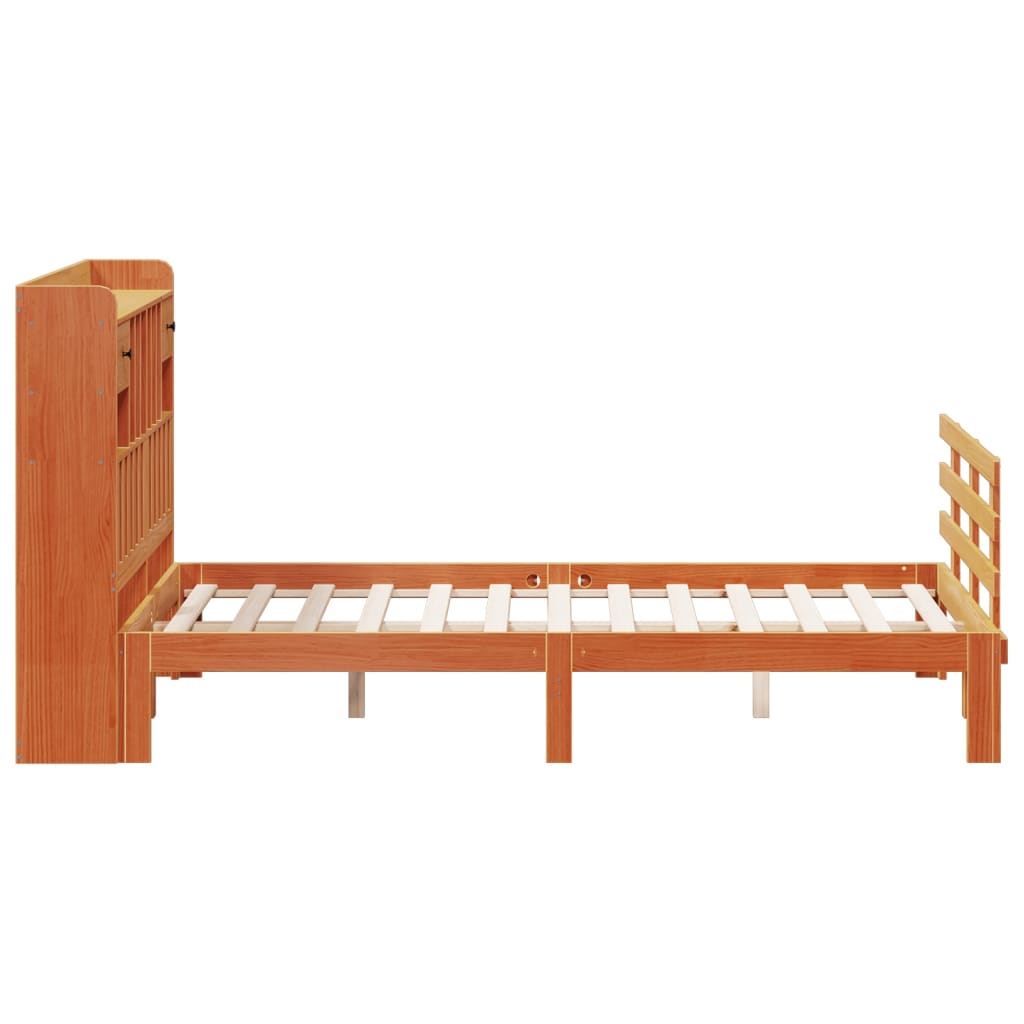 Lit bibliothèque sans matelas cire marron 140x200 cm pin massif - XIOS