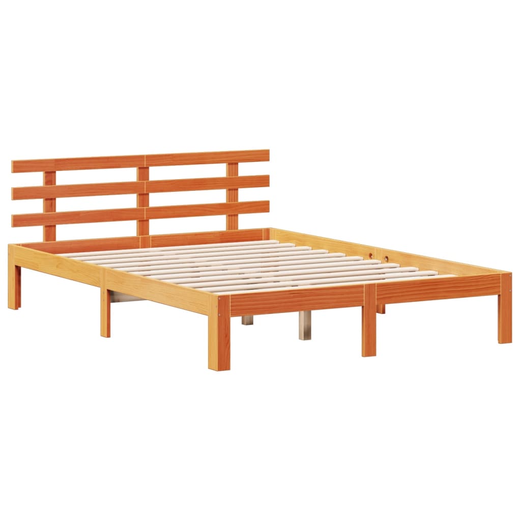 Lit bibliothèque sans matelas cire marron 140x200 cm pin massif - XIOS