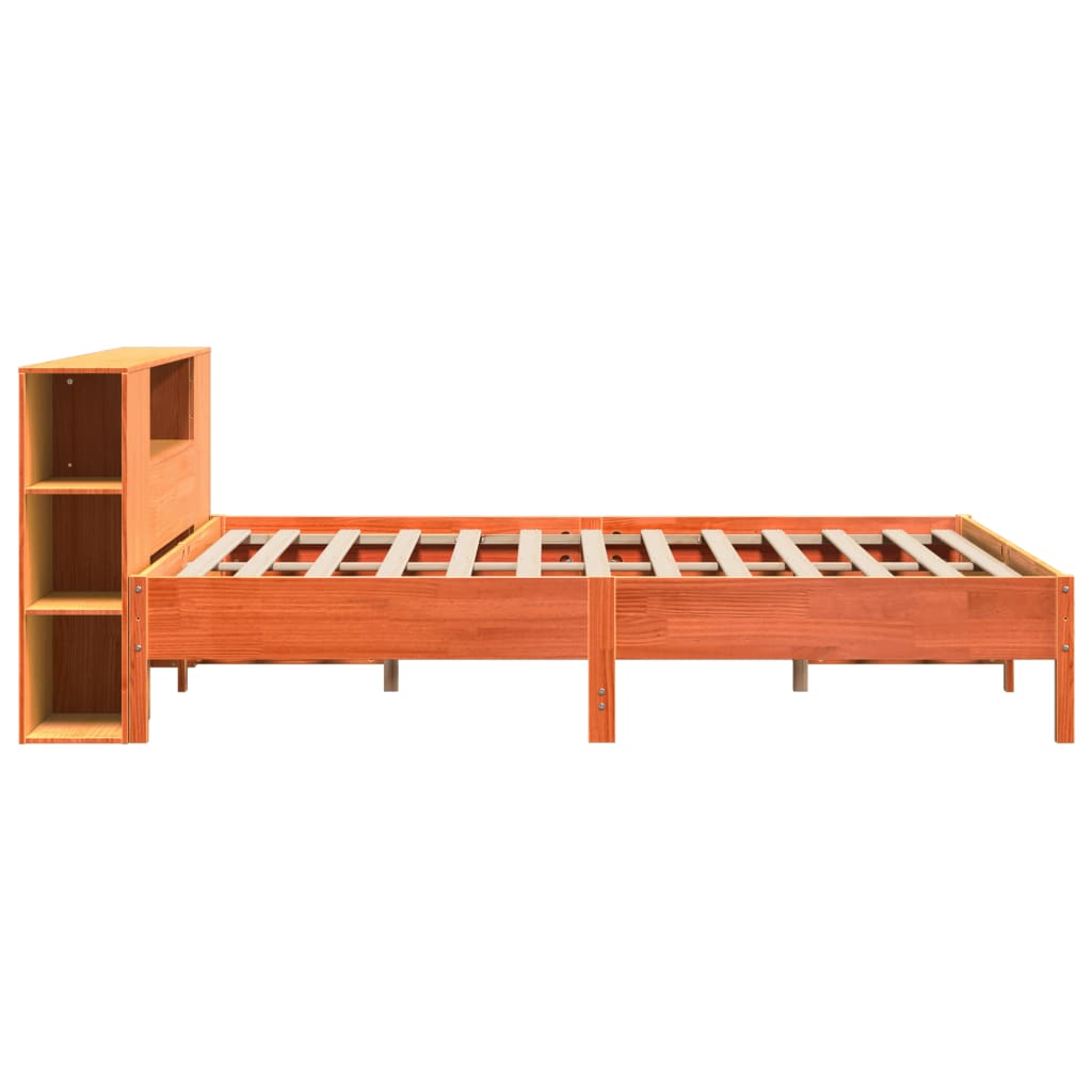 Lit bibliothèque sans matelas cire marron 200x200 cm pin massif - XIOS