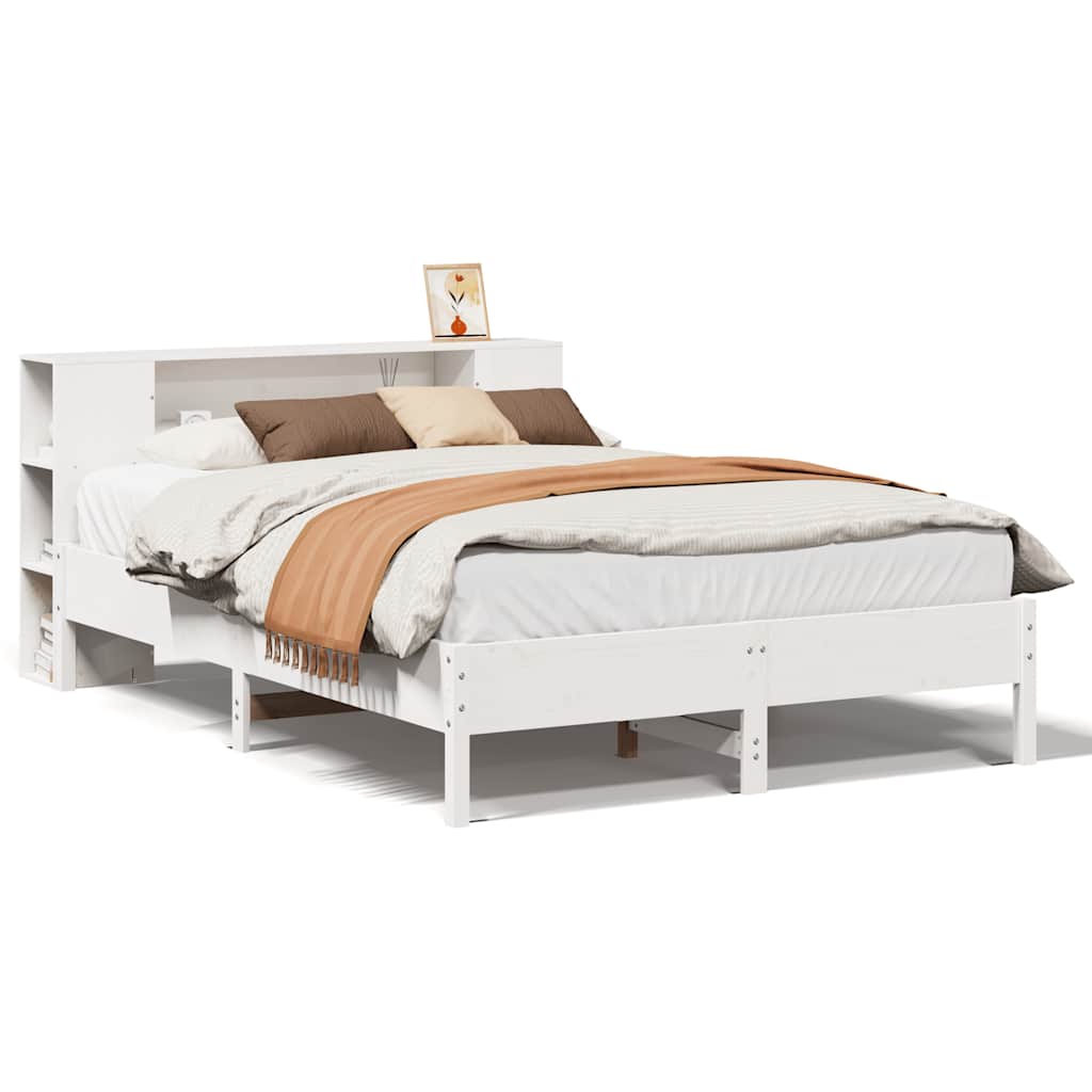 Lit bibliothèque sans matelas blanc 140x190 cm bois pin massif - XIOS
