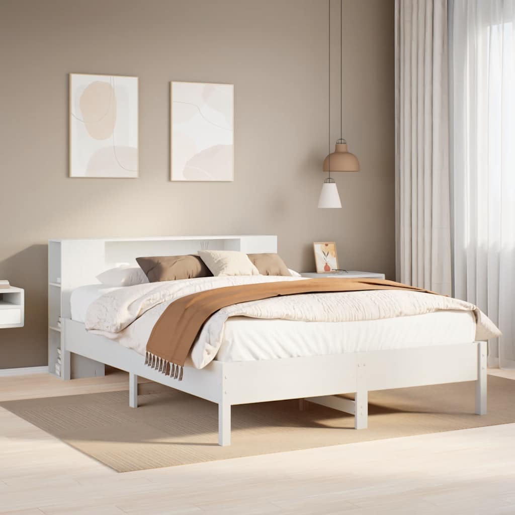 Lit bibliothèque sans matelas blanc 140x190 cm bois pin massif - XIOS