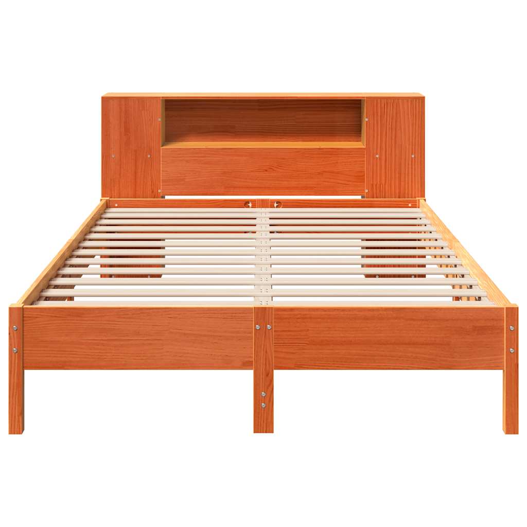 Lit bibliothèque sans matelas cire marron 140x190 cm pin massif - XIOS