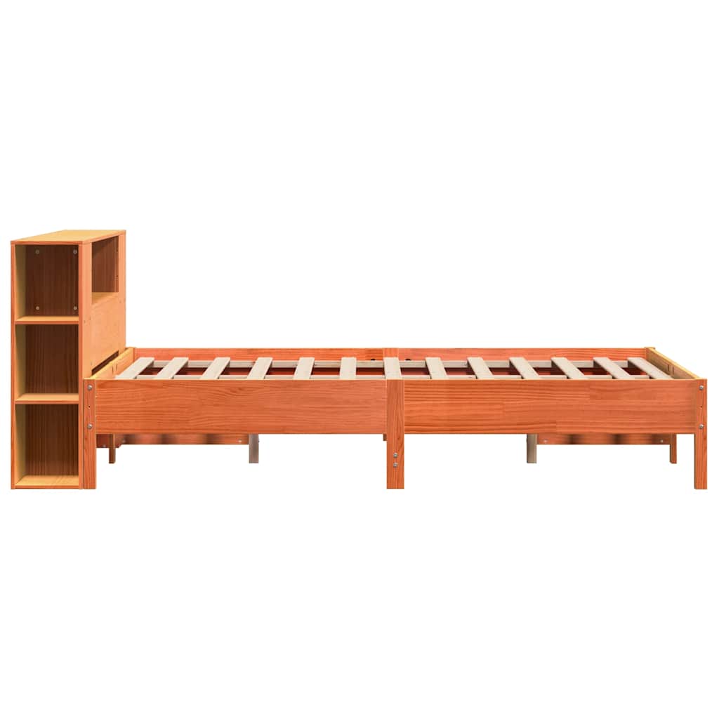 Lit bibliothèque sans matelas cire marron 140x190 cm pin massif - XIOS
