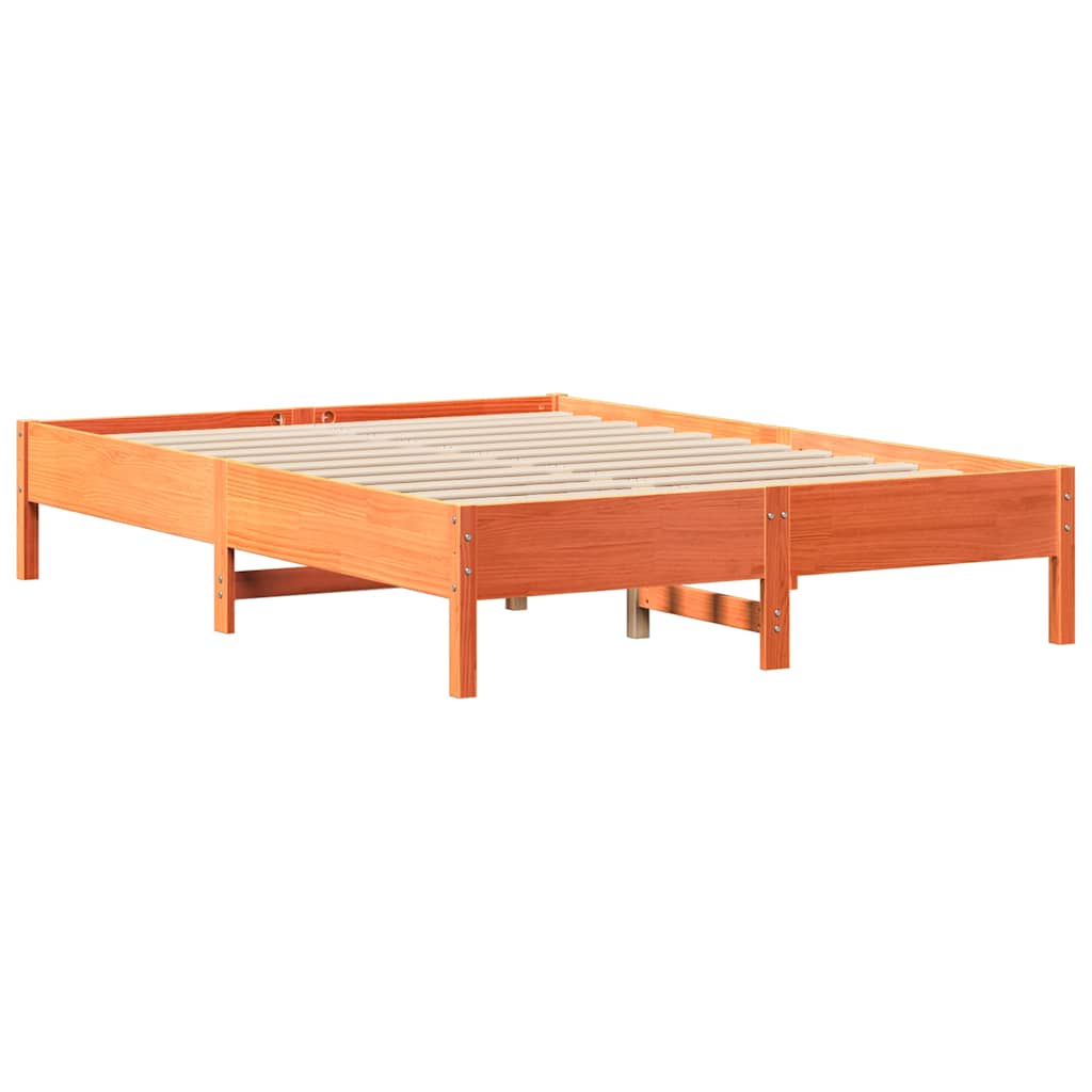 Lit bibliothèque sans matelas cire marron 140x190 cm pin massif - XIOS