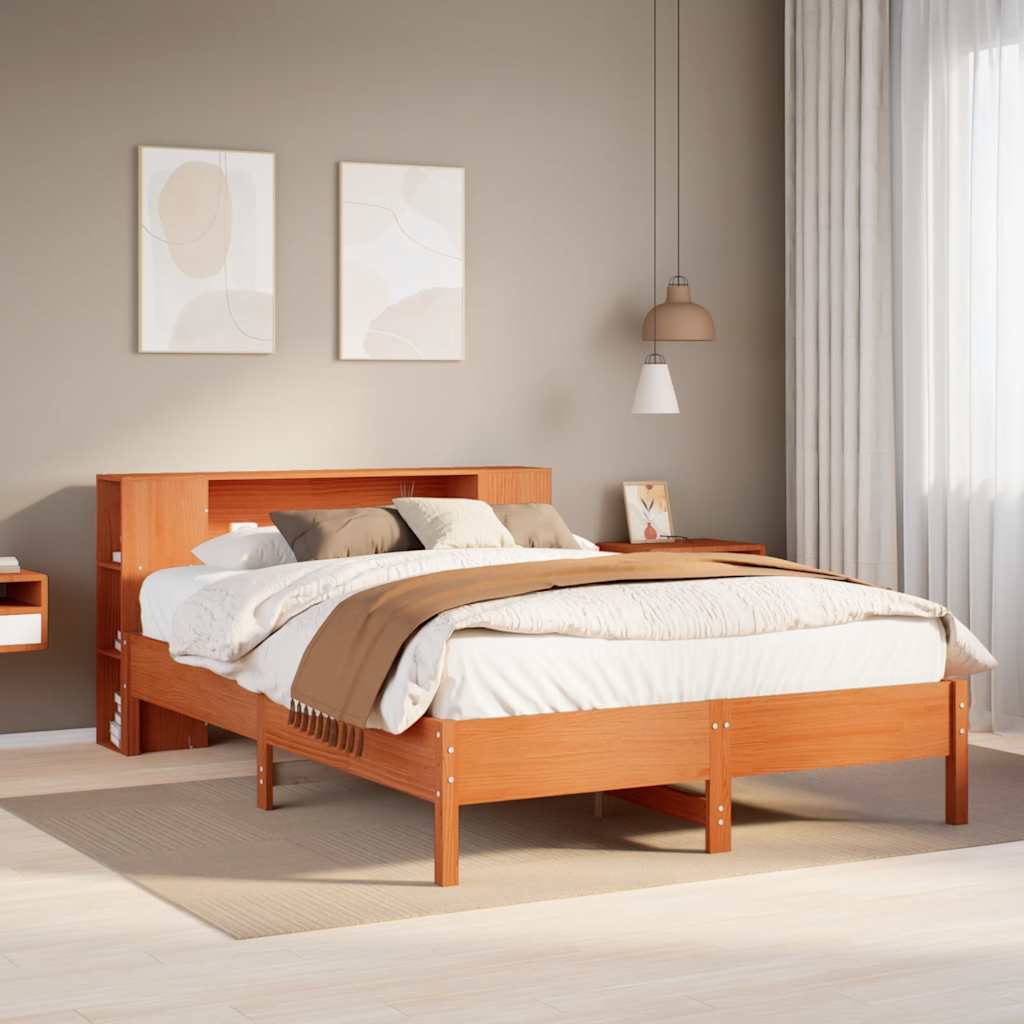 Lit bibliothèque sans matelas cire marron 140x190 cm pin massif - XIOS